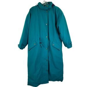 L.L.Bean Green Long Down Zip Up Jacket Coat Removeable Hoodie Vintage Women's XL